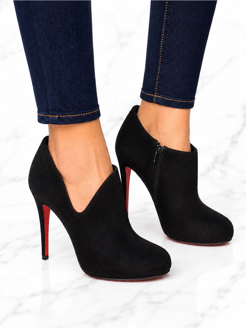 Christian Louboutin Lisse Black Leather Stiletto Heel Ankle Booties Boots 36.5